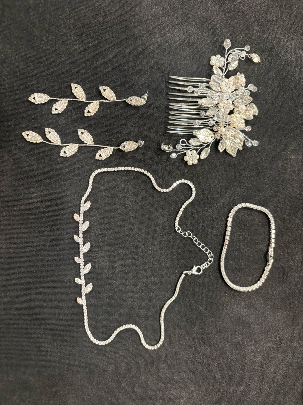 Silver Crystal Bridal Hair Comb & Jewelry Set - Silver